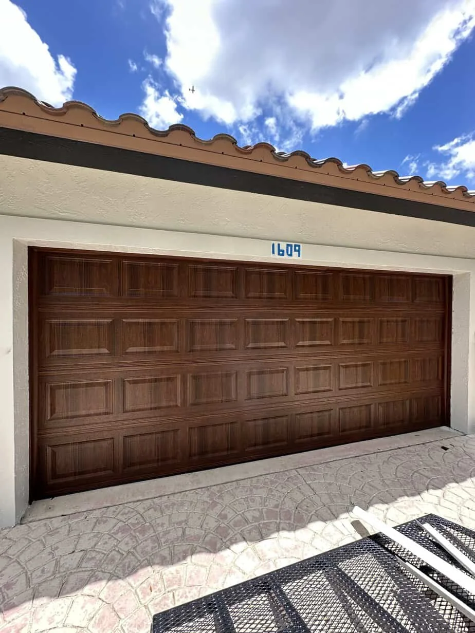 Wood-look raised-panel garage door